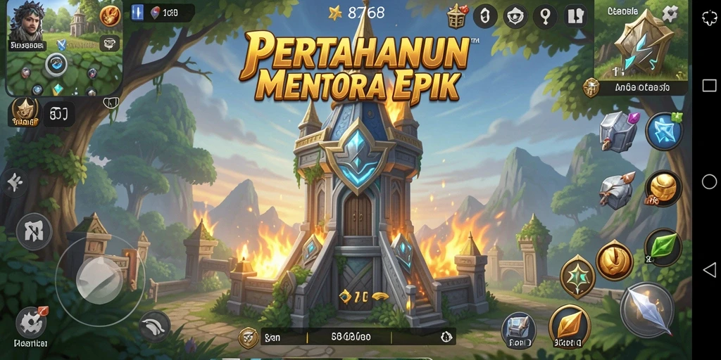 Tampilan gameplay menara pertahanan di 8768 yang menegangkan.