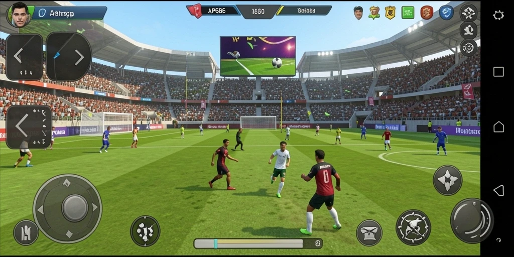 Tampilan gameplay AP686 yang penuh aksi dalam arena olahraga.