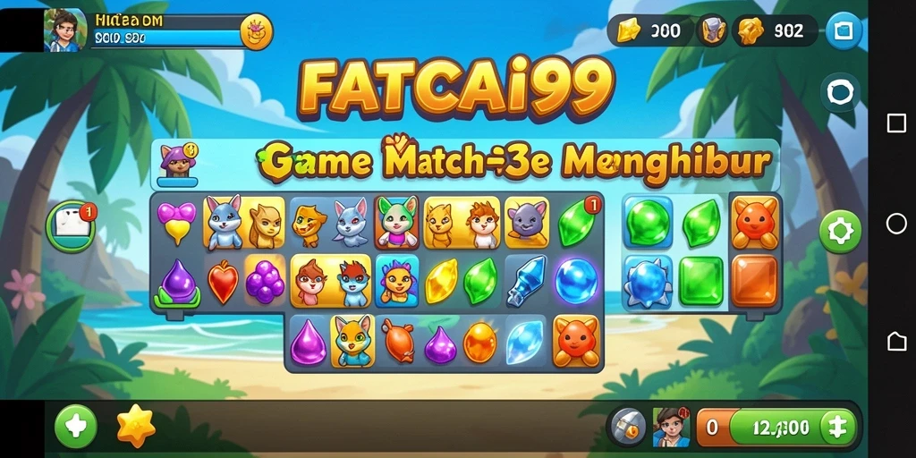 Tangkapan layar utama FATCAI99 menampilkan gameplay Match-3 yang seru.