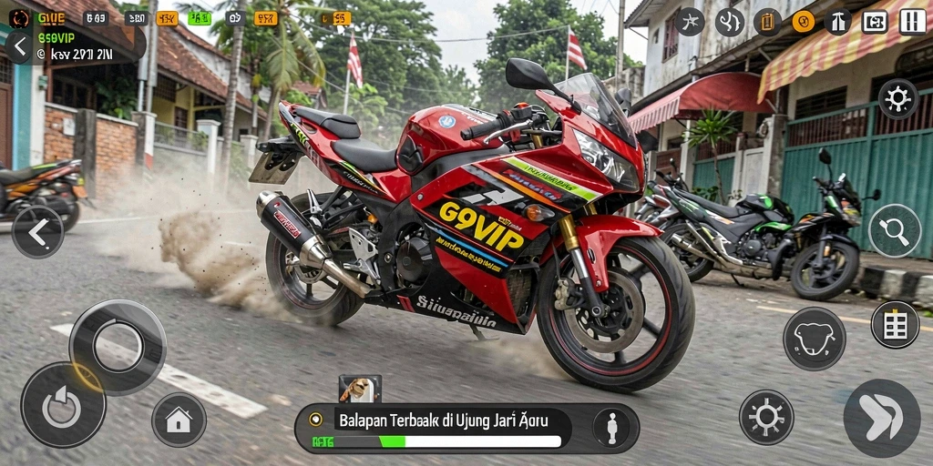 Tampilan gameplay G9VIP yang mendebarkan di arena balapan.