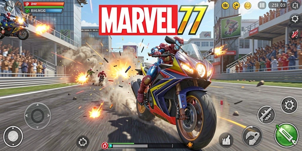 Tampilan gameplay MARVEL77 yang mendebarkan saat balapan motor.