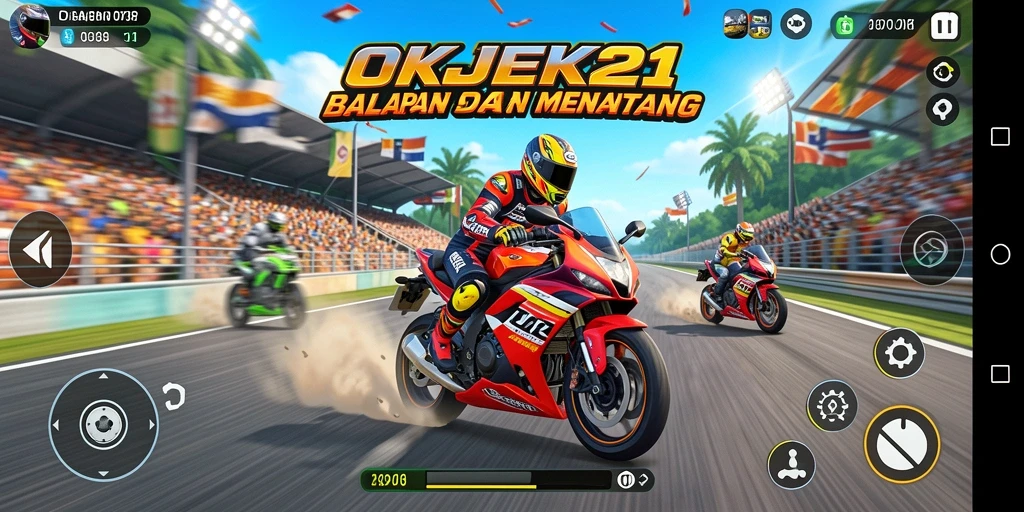 Gameplay balapan motor yang seru dan mengasyikkan di OKJEK21.