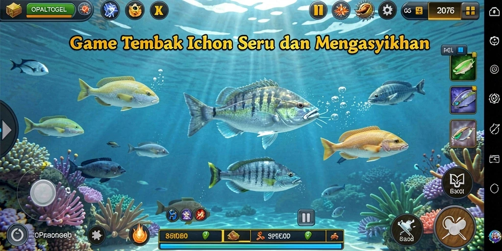 Screenshot gameplay OPALTOGEL yang menampilkan aksi menembak ikan.