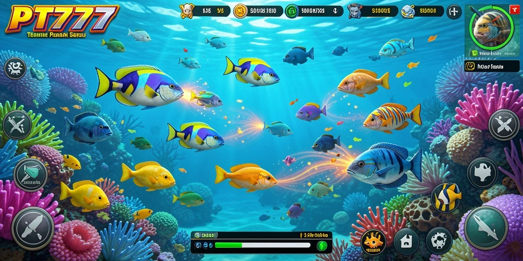 Screenshot gameplay PT777 menampilkan aksi seru menembak ikan.
