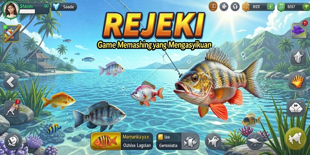Screenshot gameplay REJEKI menampilkan momen memancing yang mendebarkan.