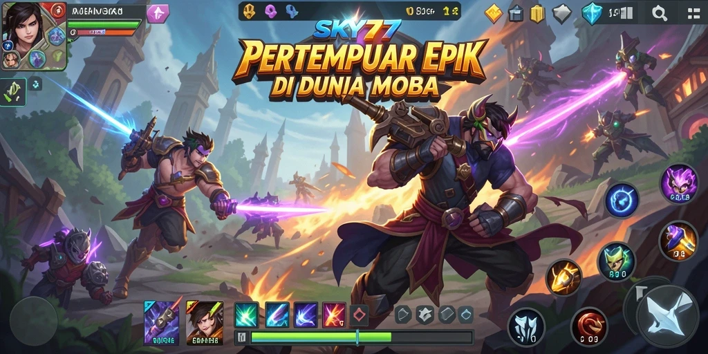 Gameplay seru dan strategi intens dalam SKY77 MOBA.