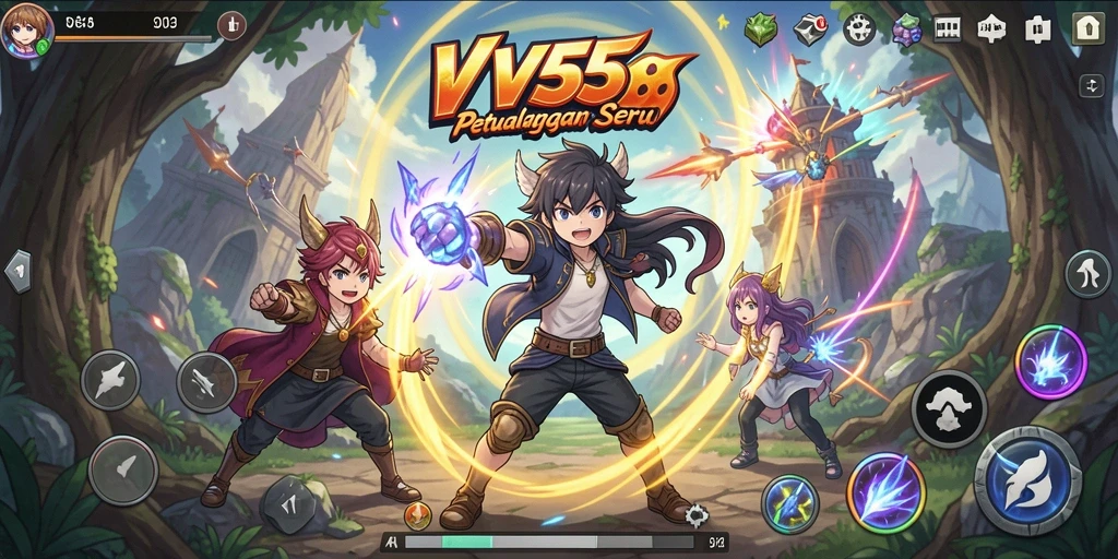 Tampilan menarik dari gameplay VV55 dengan karakter anime.