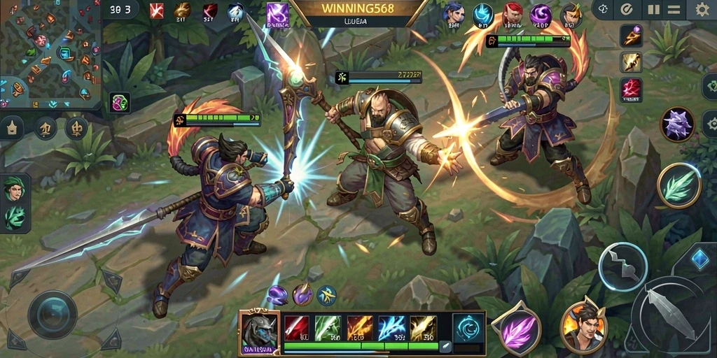 Gameplay seru dalam pertandingan MOBA yang menegangkan.